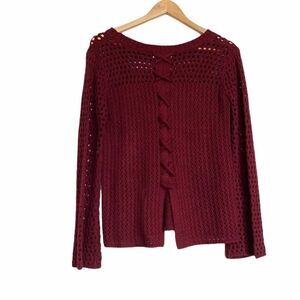 Flying Tomato Burgundy Open Knit Sweater Lace Up